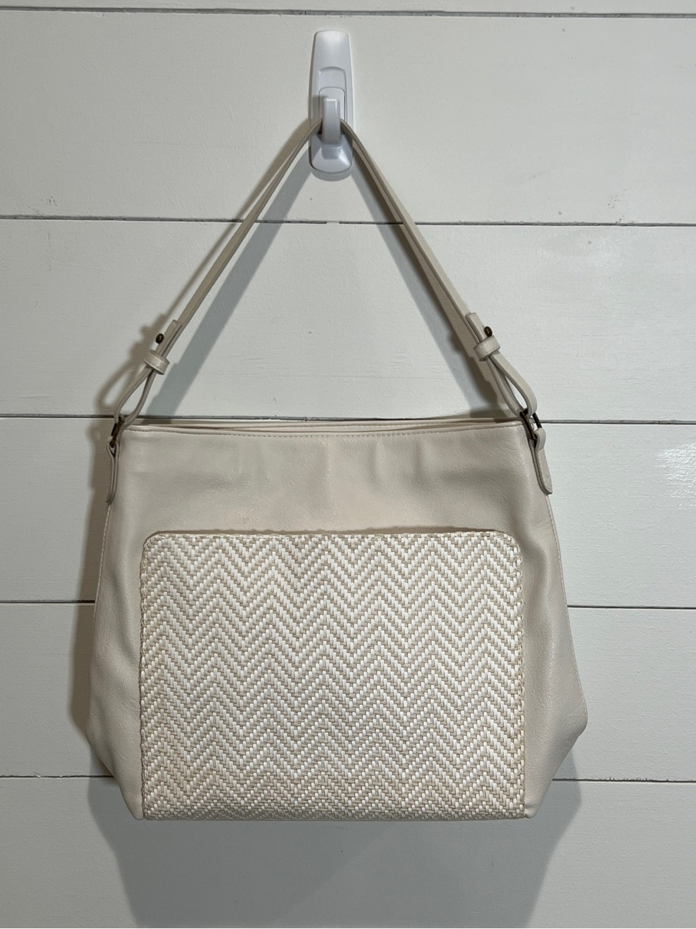 Universal Thread Cream Shoulder Bag with Woven Front Panel